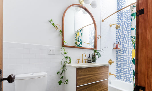 White Bathroom with Mirror and Smart Shower Head